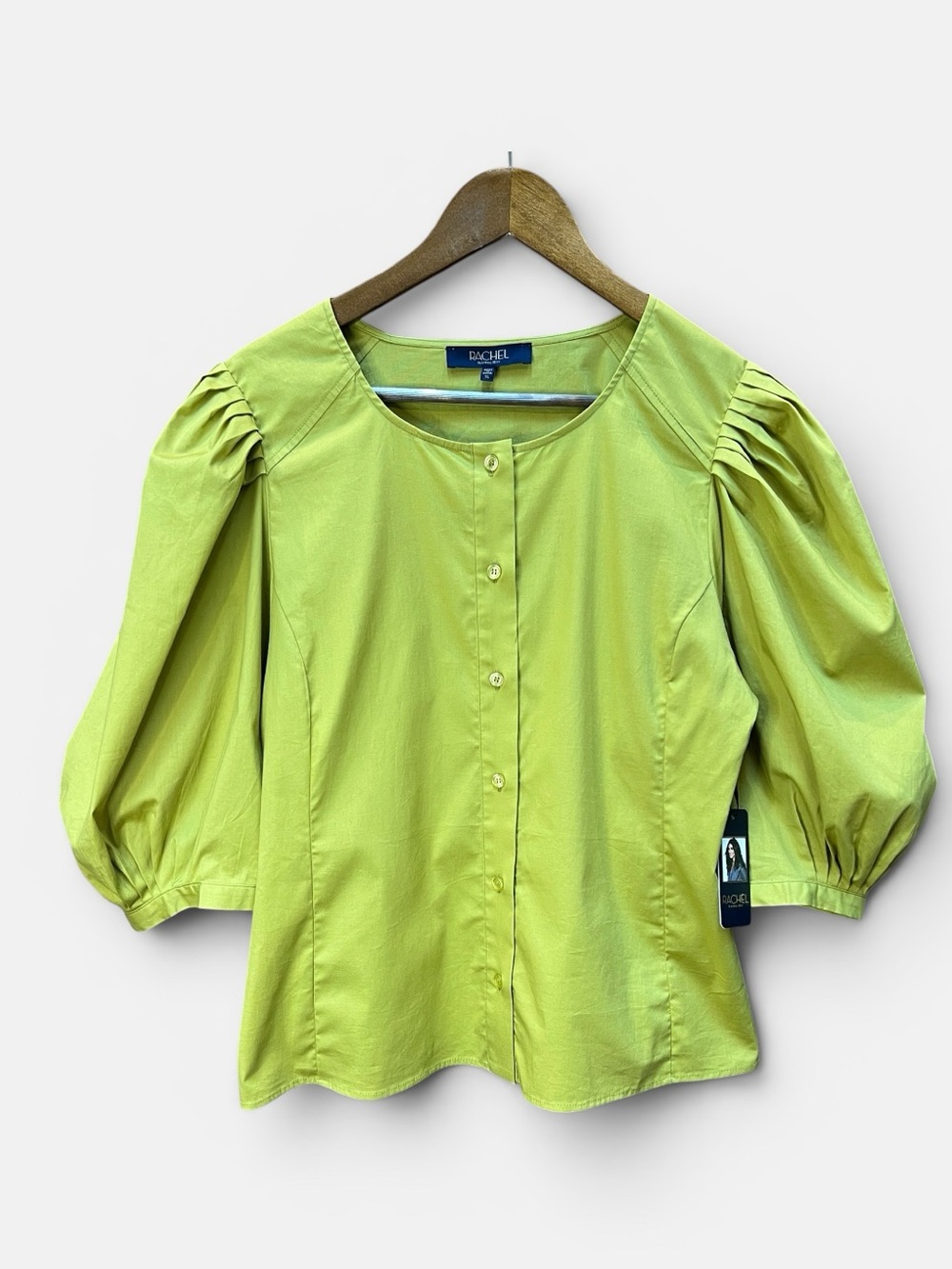 Rachel Roy Chartreuse Green Puff-Sleeve Button Front Top